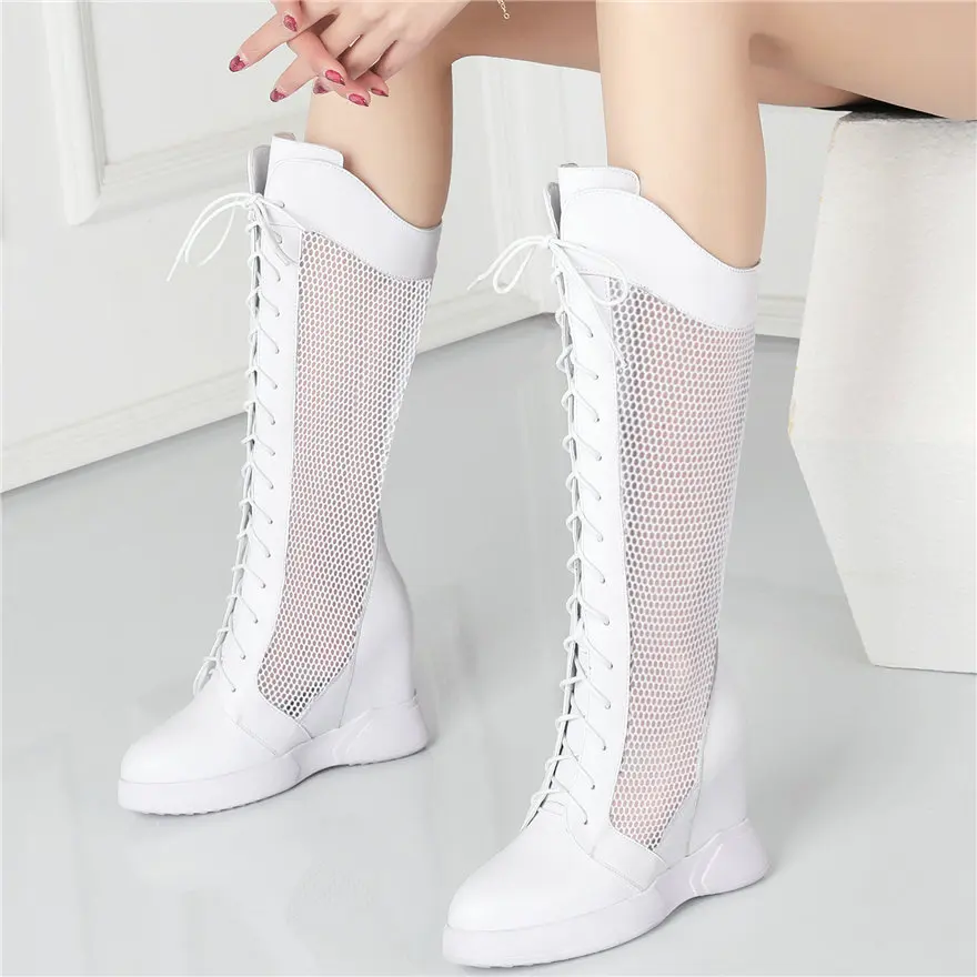 Women Genuine Leather Knee High Gladiator Sandals Female High Heel Summer Long Shaft Pumps Shoes Lace Up Strappy Wedges Sneakers 
Women Genuine Leather Knee High Gladiator Sandals Female High Heel Summer Long Shaft Pumps Shoes Lace Up Strappy Wedges Sneakers