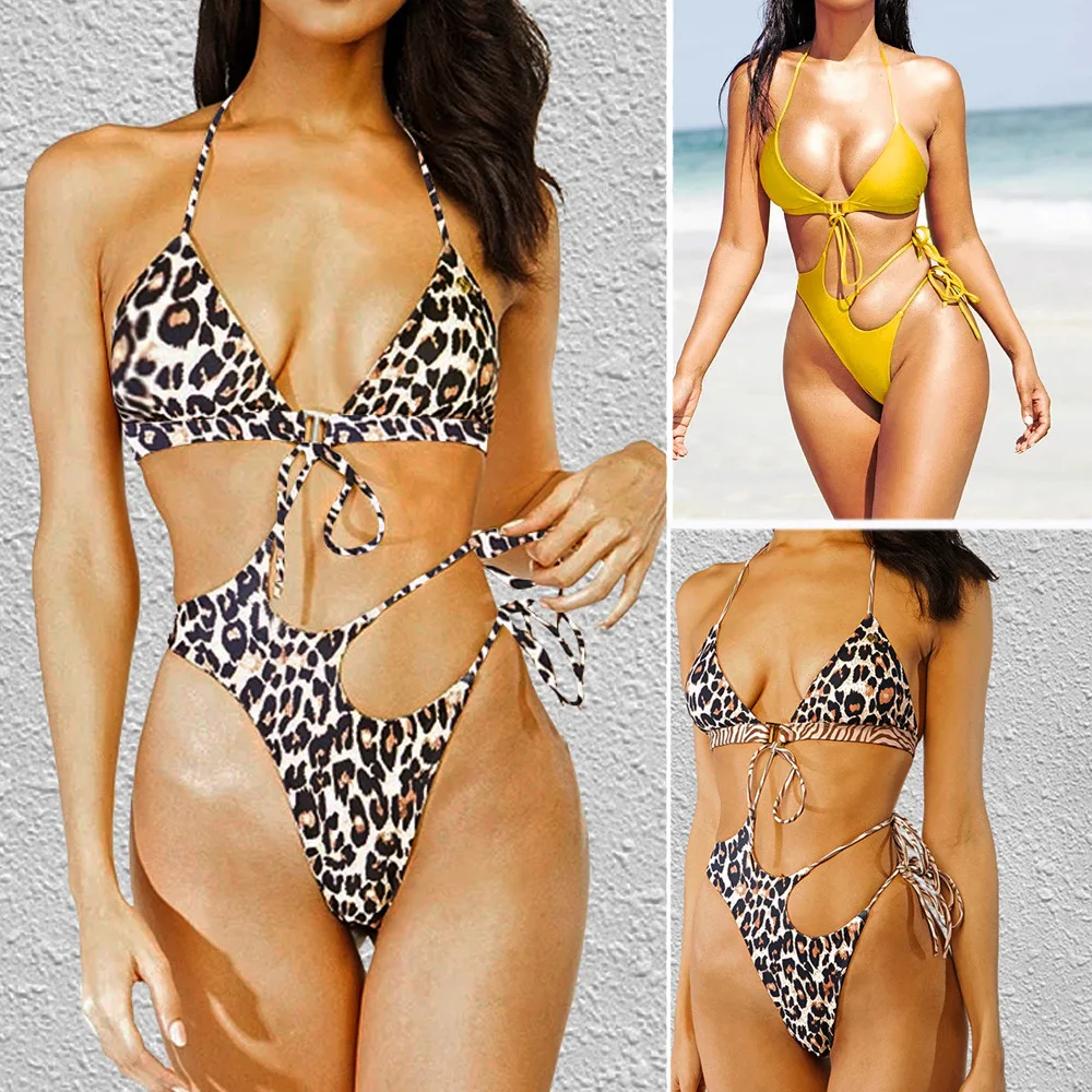 2021 New Sexy Leopard Print One-piece Triangle Bikini Set Women High Waist Lace-Up Swimsuit Brazilian Swimming Bathing Suit
2021 New Sexy Leopard Print One-piece Triangle Bikini Set Women High Waist Lace-Up Swimsuit Brazilian Swimming Bathing Suit