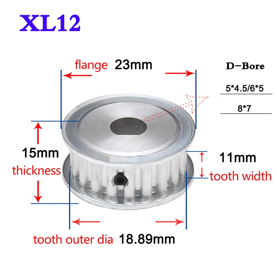 1Pcs XL12 Teeth Synchronous Wheel D Bore Timing Belt Pulley Synchronous Gear Motor Timing Belt Wheel Width 11mm 
1Pcs XL12 Teeth Synchronous Wheel D Bore Timing Belt Pulley Synchronous Gear Motor Timing Belt Wheel Width 11mm