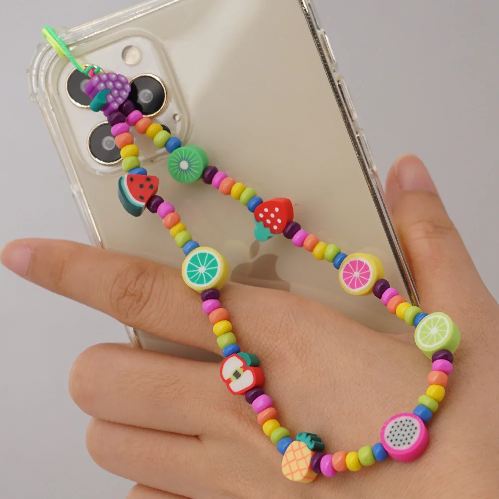 New Summer Colorful Soft Clay Mobile Phone Chain Lanyards For Women Girls Bohemia Fruits Pearl Rope For Phone Case Hanging Cord 
New Summer Colorful Soft Clay Mobile Phone Chain Lanyards For Women Girls Bohemia Fruits Pearl Rope For Phone Case Hanging Cord