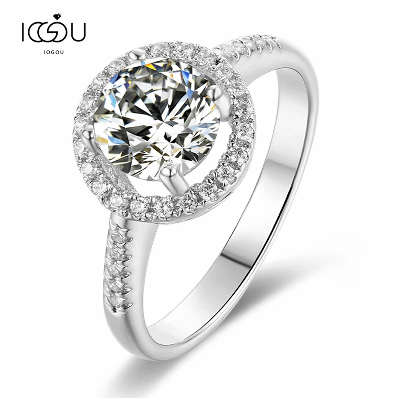 

IOGOU Real 1 Carats D Color Moissanite Sparkling Wedding Rings For Women 100% 925 Sterling Silver Engagement Party Fine Jewelry