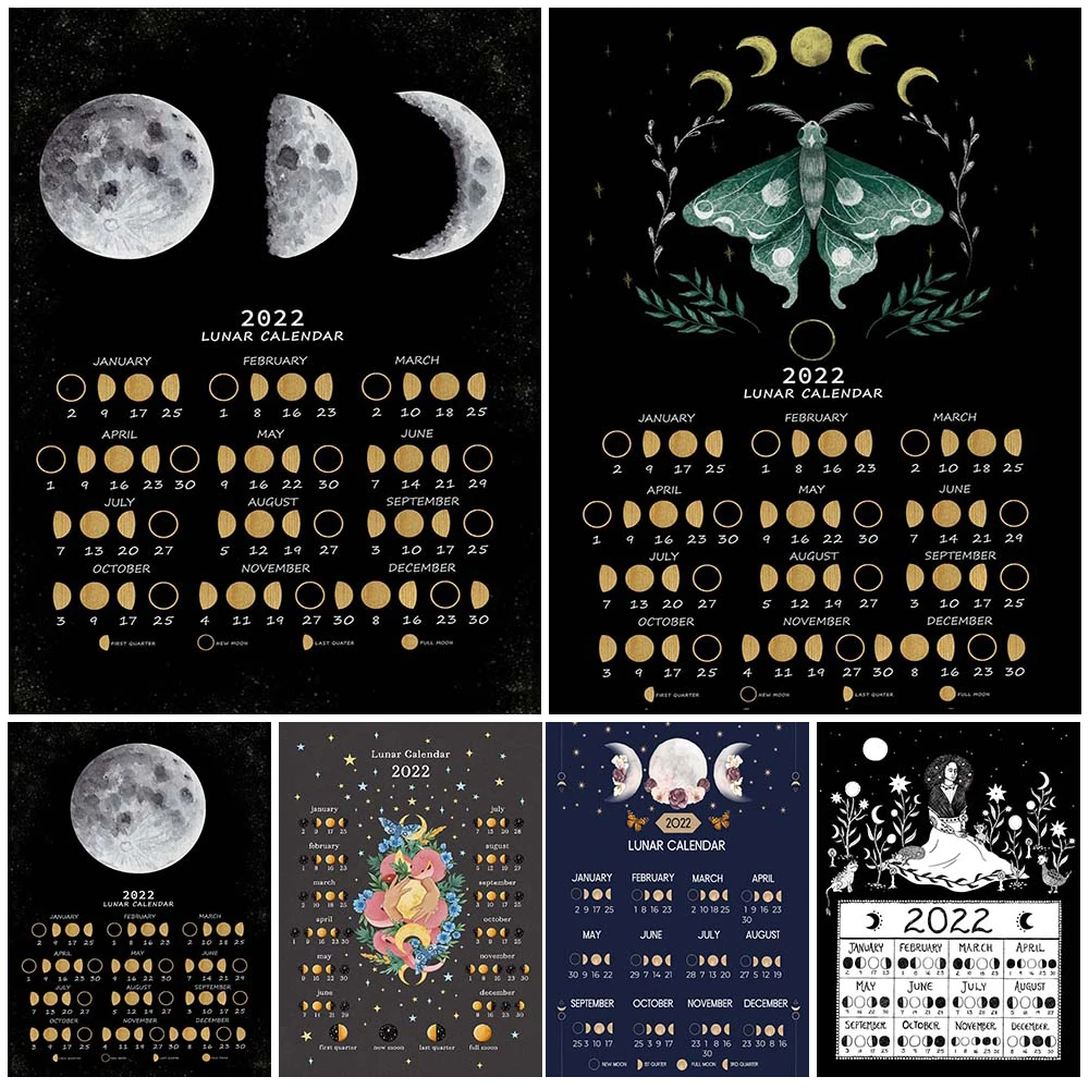 

2022 Lunar Phase Art Poster And Prints Wicca Moon Phases Wall Art Home Decoration Lunar Moth Witch Canvas Painting Unframed