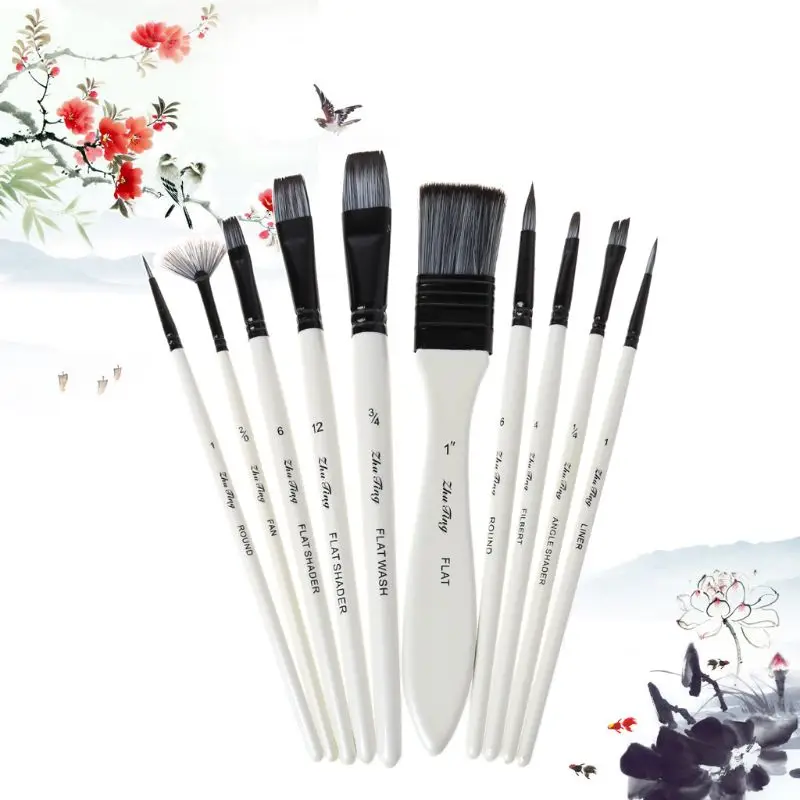 10pcs Paint Brushes Nylon Hair Watercolor Gouache Paintbrushes Painting Tool
10pcs Paint Brushes Nylon Hair Watercolor Gouache Paintbrushes Painting Tool