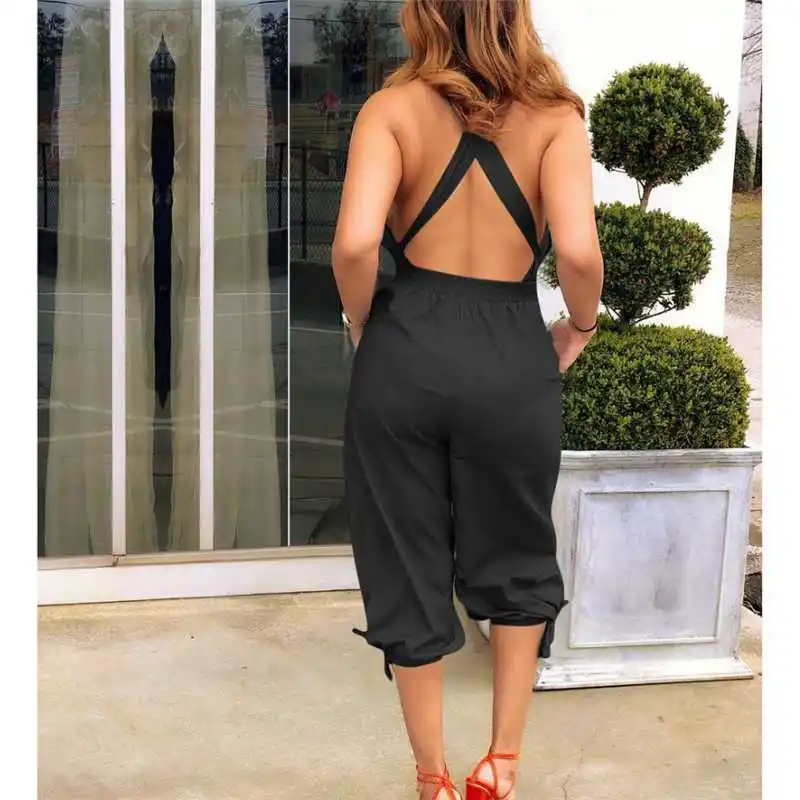 Summer European and American women's casual jumpsuits, fashion sexy backless V-neck straps jumpsuit
Summer European and American women's casual jumpsuits, fashion sexy backless V-neck straps jumpsuit