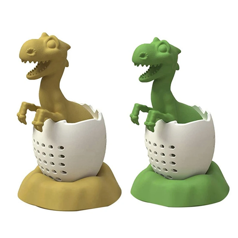 2X Tea Infuser Dinosaur &amp Eggshell Filter Diffuser Loose Silicone Strainer Yellow Green | Дом и сад