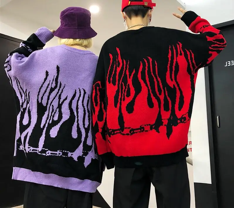 Pullover Streetwear Fashion Couple Pullover Autumn Winter Harajuku Flame Pattern Knit Top Women Outfits Loose
Pullover Streetwear Fashion Couple Pullover Autumn Winter Harajuku Flame Pattern Knit Top Women Outfits Loose