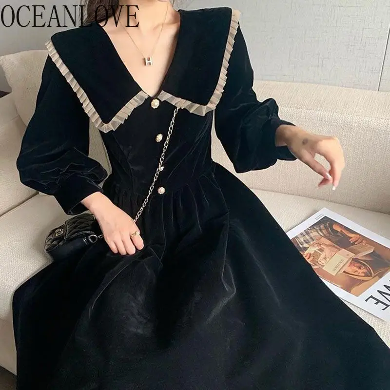 Evening Party Dress Velvet Patchwork Vintage Autumn Winter Vestidos Korean Peter Pan Collar Puff Sleeve Women Dresses
Evening Party Dress Velvet Patchwork Vintage Autumn Winter Vestidos Korean Peter Pan Collar Puff Sleeve Women Dresses