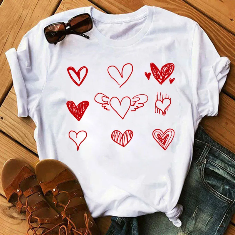 Fashion Women Red Heart Print T Shirt Love T-shirt Summer Tops Female Short Sleeve Tee Shirts Ladies Graphic Cute Tshirt
Fashion Women Red Heart Print T Shirt Love T-shirt Summer Tops Female Short Sleeve Tee Shirts Ladies Graphic Cute Tshirt