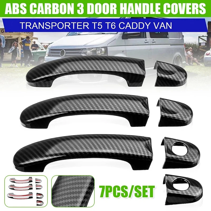 

7Pcs ABS Chrome Door Handle Covers Trim for TRANSPORTER T5 T6 CADDY VAN 2003-2015 Carbon Fiber Style