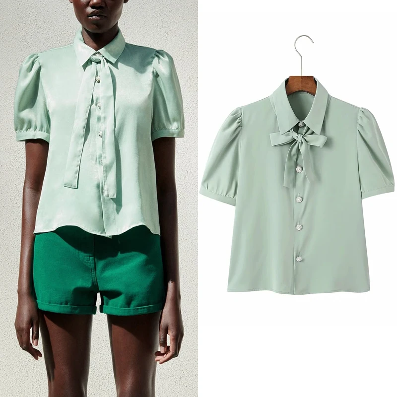 Za Summer Blouses Women 2021 Rhinestone Button Green Shirts Woman Bow Short Puff Sleeve Crop Top Female Elegant Blouses
Za Summer Blouses Women 2021 Rhinestone Button Green Shirts Woman Bow Short Puff Sleeve Crop Top Female Elegant Blouses