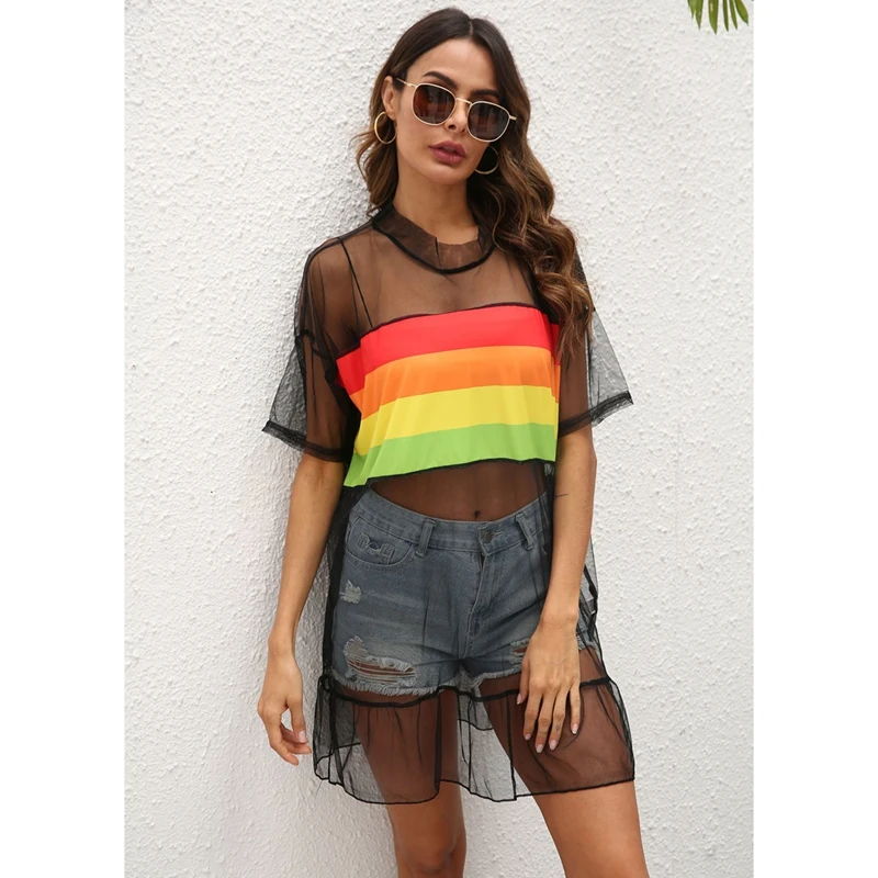 Women's Color Stripes Stitching Mesh Ruffled Sexy Perspective Loose T-Shirt Blouse Black One Size
Women's Color Stripes Stitching Mesh Ruffled Sexy Perspective Loose T-Shirt Blouse Black One Size