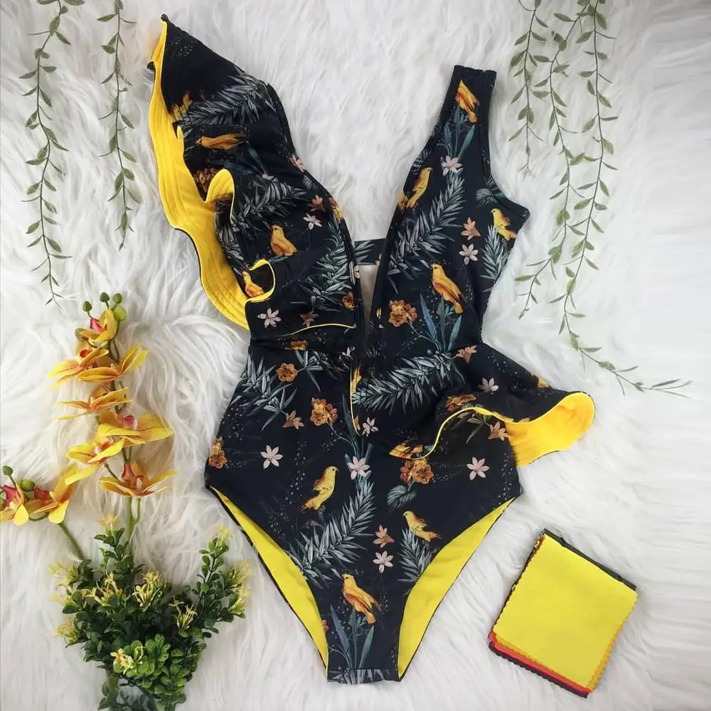 2021 New Print Swimwear Deep V-neck Ruffle Swimsuit Push Up One Piece Swimsuit Beach Wear Backless Monokini
2021 New Print Swimwear Deep V-neck Ruffle Swimsuit Push Up One Piece Swimsuit Beach Wear Backless Monokini