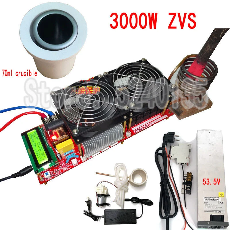 

3000W 55A ZVS High Frequency Induction Heater Module Flyback Driver Heater Good Heat Dissipation + Coil +pump +power+crucible