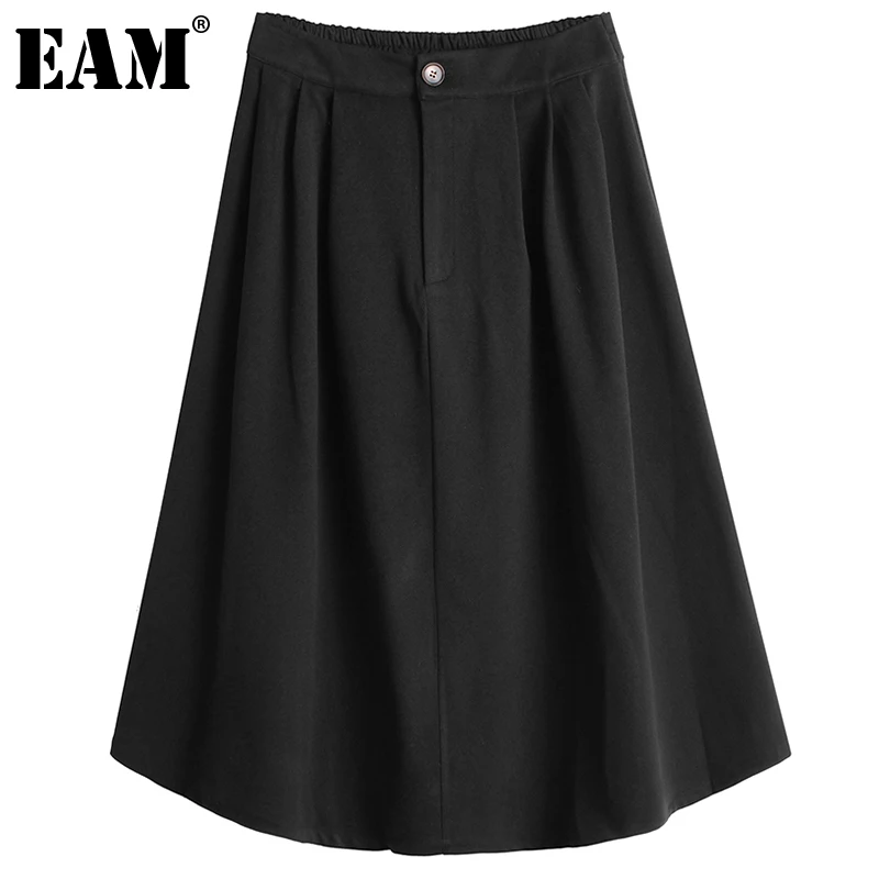 

[EAM] черная короткая длинная трапециевидная повседневная юбка с высокой эластичной резинкой на талии Женская модная новинка весна-осень 2022 ...