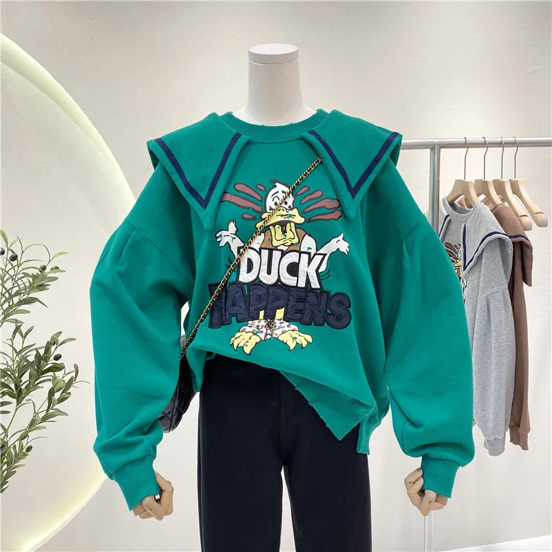 Cartoon hoodie woman autumn thin style new Korean tide loose lotus leaf collar coat clothes
Cartoon hoodie woman autumn thin style new Korean tide loose lotus leaf collar coat clothes