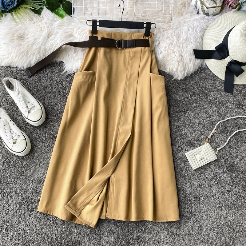 2021 Spring Summer Skirts Womens High Waist A-line irregular Elegant Long Skirt Female With Belt Casual Pocket Party Skirts
2021 Spring Summer Skirts Womens High Waist A-line irregular Elegant Long Skirt Female With Belt Casual Pocket Party Skirts