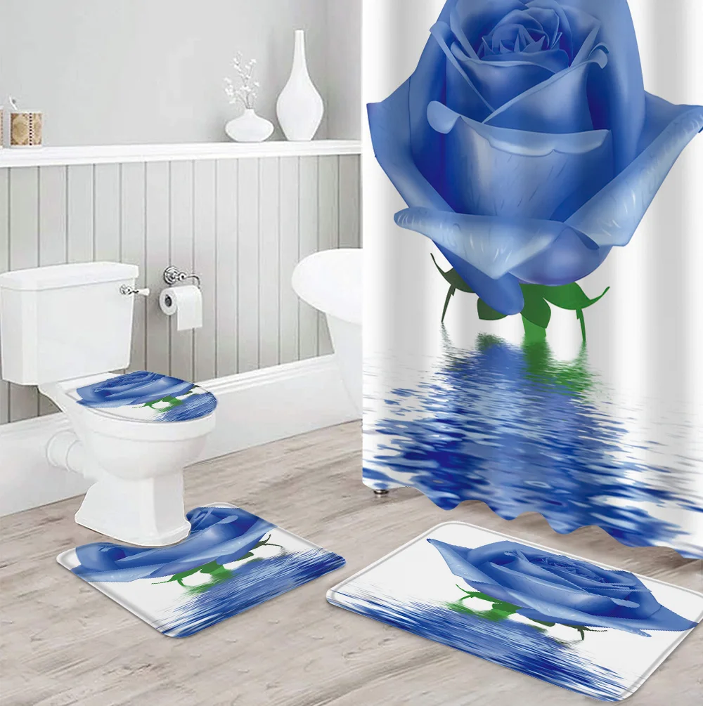 Водонепроницаемая душевая занавеска синяя Роза Набор декоративных занавесок