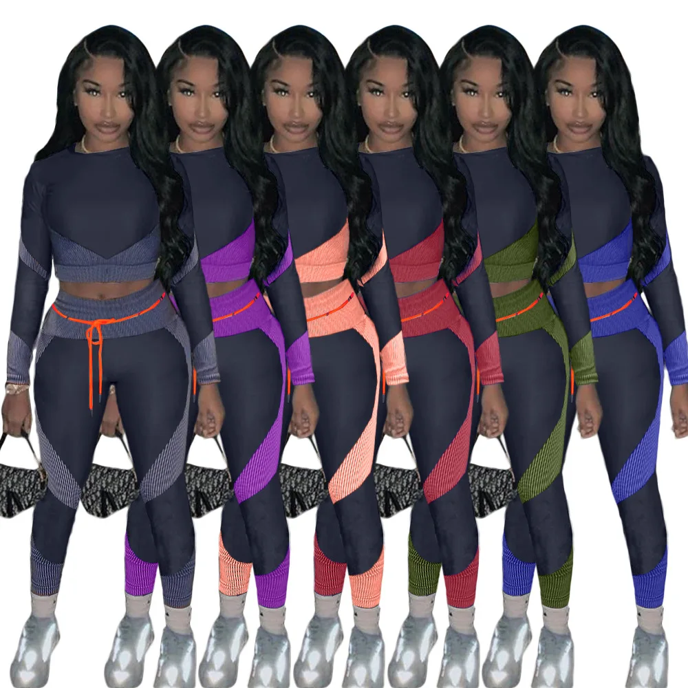 European and American spring and summer women's two-piece fashion personality long-sleeved color matching elastic sports suit
European and American spring and summer women's two-piece fashion personality long-sleeved color matching elastic sports suit