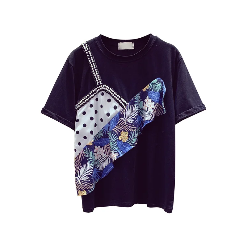 2020 Summer Women's O Neck Short Sleeves Beading Patchwork Floral Dot T-Shirt Tee Girls Pullover Casual Tops Tees A2620
2020 Summer Women's O Neck Short Sleeves Beading Patchwork Floral Dot T-Shirt Tee Girls Pullover Casual Tops Tees A2620