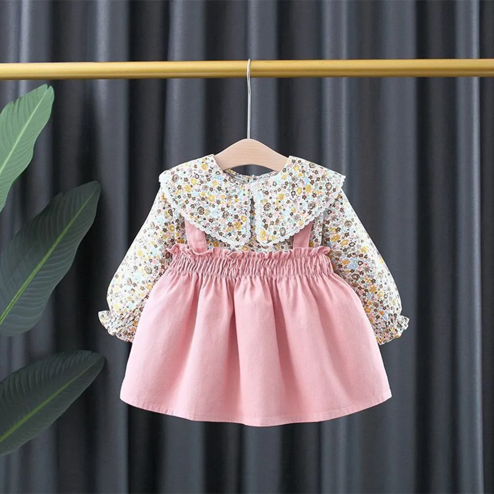 

Spring Autumn Girls Kids Princess Dress Children Baby Infants Overall Dresses Vestidos + Flora Long Sleeve Tops T-shirt