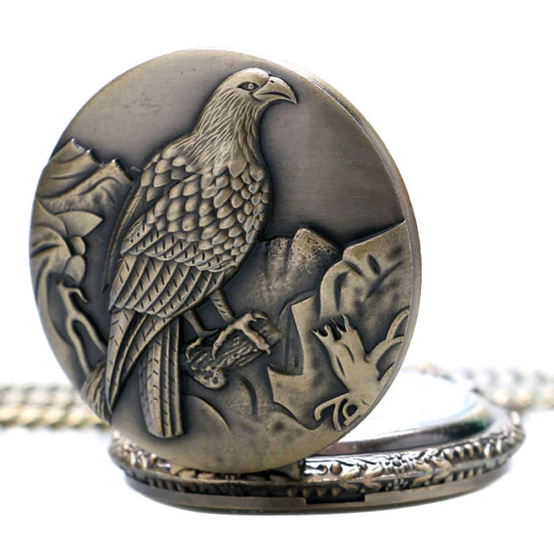 

Vintage Commemorative Eagle Classical Embossed Bronze Necklace Pendant Pocket Watch