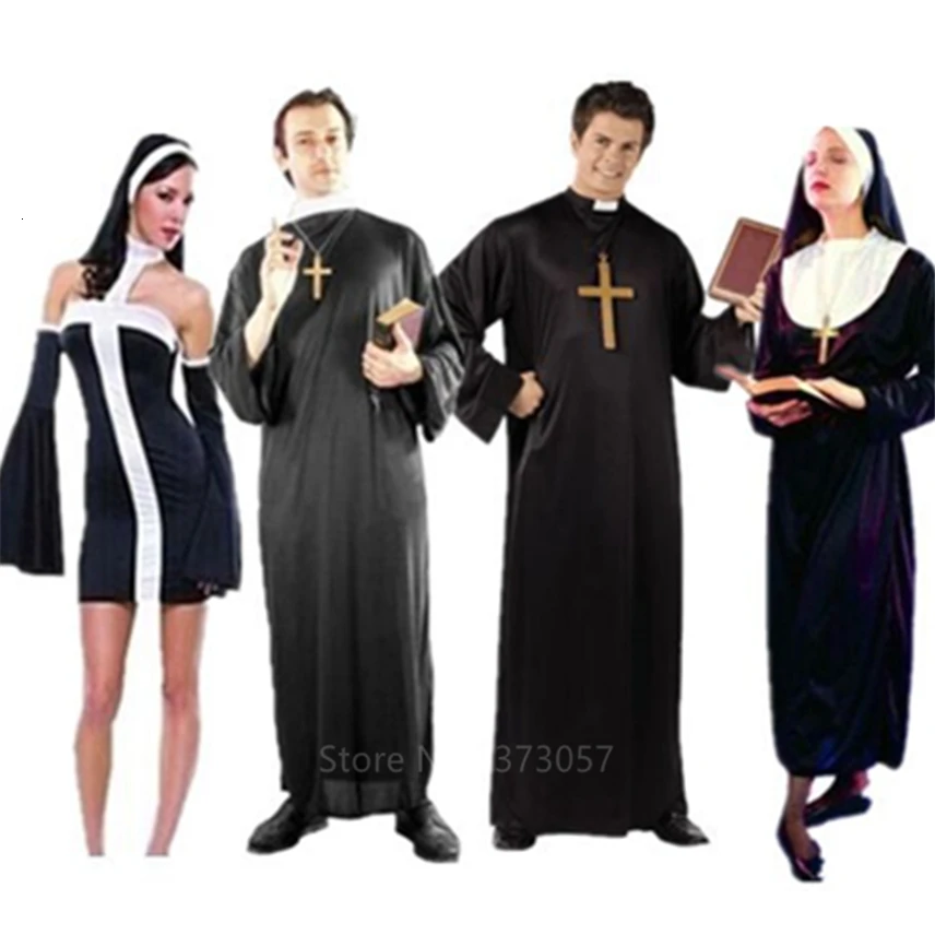 

Missionary Cosplay Costumes for Adult Halloween Carnival Priest Nun Long Robes Religious Pious Catholic Church Vintage Clothing