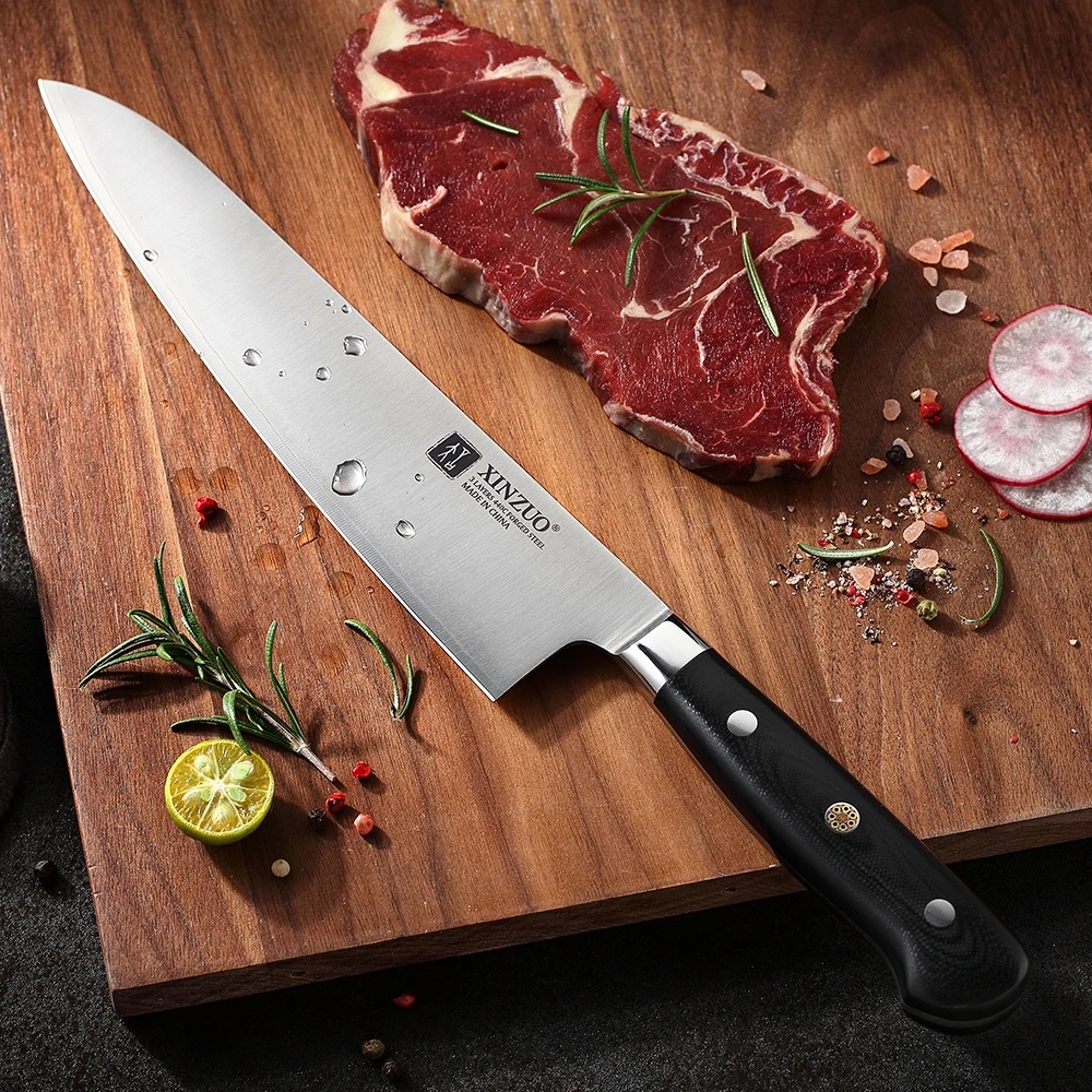 210m Chef Knife 3 Layer 440c Core Clad Steel Kitchen Knives Stainless Steel Sharp Butchers Gyutou Knife With G10 Handle
210m Chef Knife 3 Layer 440c Core Clad Steel Kitchen Knives Stainless Steel Sharp Butchers Gyutou Knife With G10 Handle
