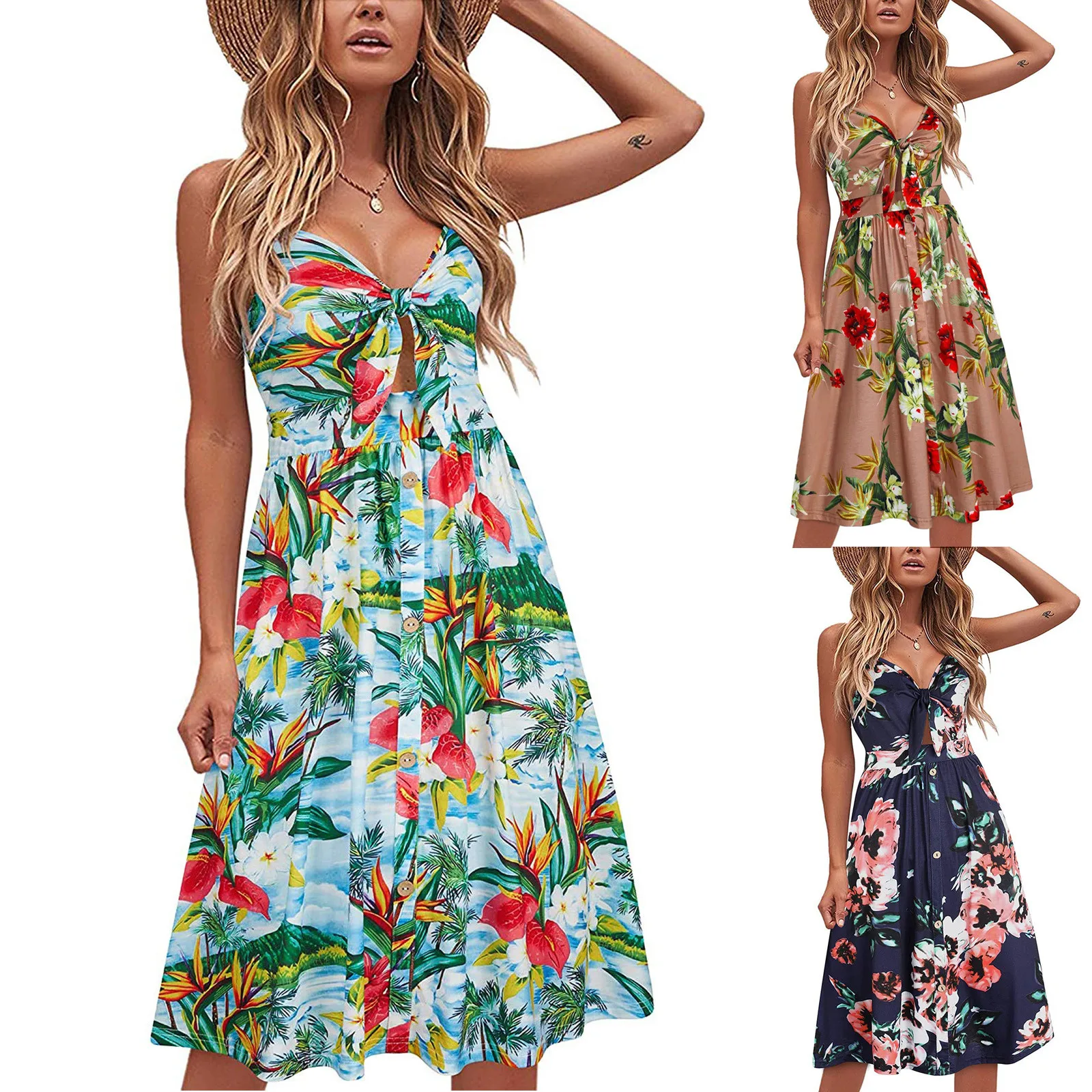 Summer 2021 Boho Floral Dress Women Sexy Backless Hollow Out V-neck Button Dresses Female Vintage Casual Beach Dress Sundress
Summer 2021 Boho Floral Dress Women Sexy Backless Hollow Out V-neck Button Dresses Female Vintage Casual Beach Dress Sundress