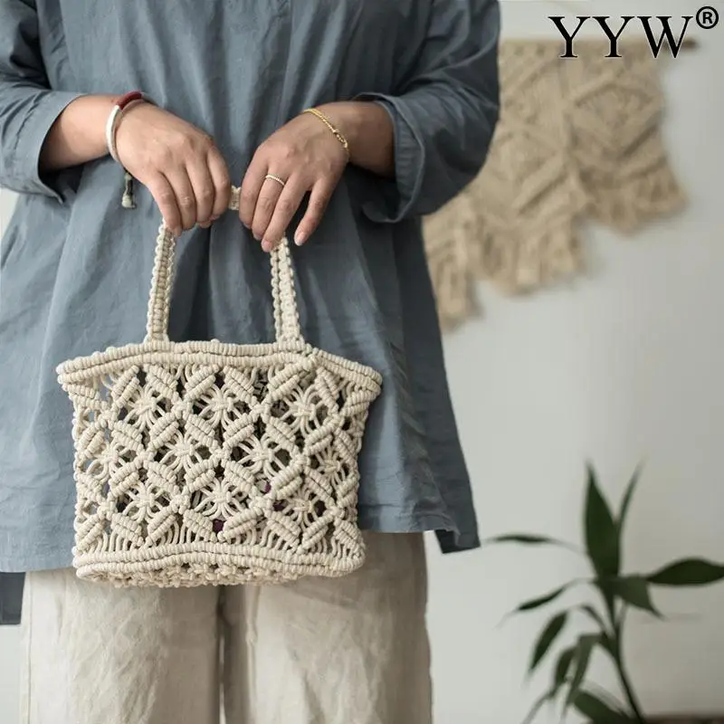 White Handheld Shoulder Bags Cotton Weave Tote Handbag Female Handmade Woven Beach Bohemia Casual Beach Design Shoulder Handbag
White Handheld Shoulder Bags Cotton Weave Tote Handbag Female Handmade Woven Beach Bohemia Casual Beach Design Shoulder Handbag