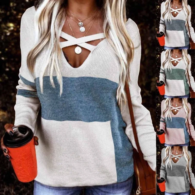 2021 Autumn And Winter New Women's Cross V-Neck Contrast Printing Loose Knit Sweater Top T-Shirt Women Roupa Feminina Tops Mujer
2021 Autumn And Winter New Women's Cross V-Neck Contrast Printing Loose Knit Sweater Top T-Shirt Women Roupa Feminina Tops Mujer