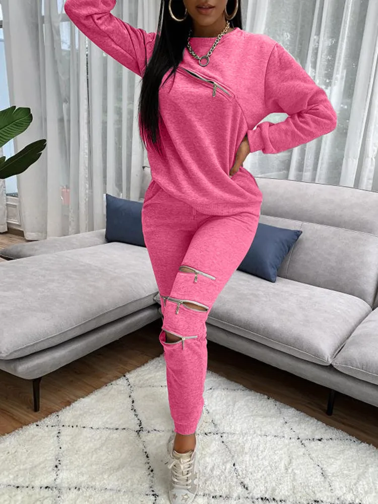 Autumn Winter New Leisure Personality Zipper Solid Color Sweater Two-piece Women Lounge Wear Set
Autumn Winter New Leisure Personality Zipper Solid Color Sweater Two-piece Women Lounge Wear Set