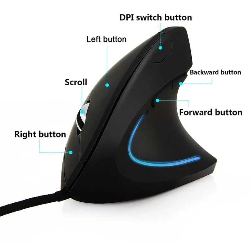 

6D Wired Right Hand Vertical Mouse Ergonomic Gaming Mouse 800 1200 1600 DPI USB Optical Wrist Healthy Mice Mause For PC Computer