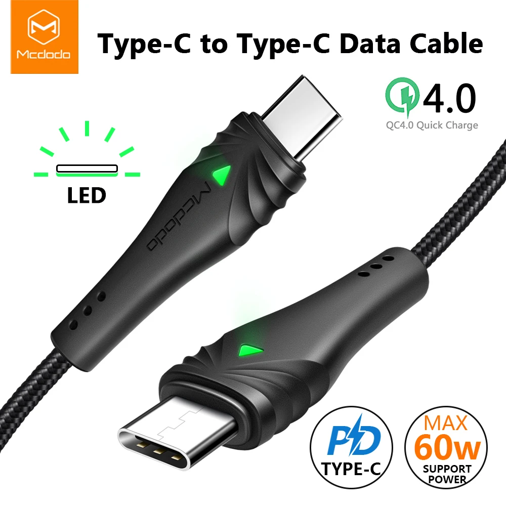Кабель Mcdodo USB Type C к для Samsung Huawei Xiaomi pro notebook macbook 2017 Phone PD QC4.0 светодиодный кабель