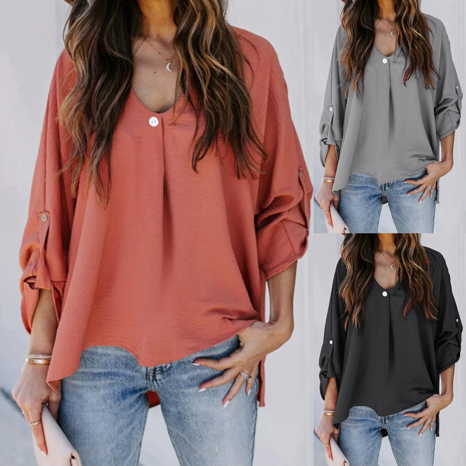 Spring Summer 3/4 Sleeve Shirt Irregular Women Clothing Fashion Casual Oversize Loose V Neck Pullovers Tee Shirt Femme Top Blusa
Spring Summer 3/4 Sleeve Shirt Irregular Women Clothing Fashion Casual Oversize Loose V Neck Pullovers Tee Shirt Femme Top Blusa