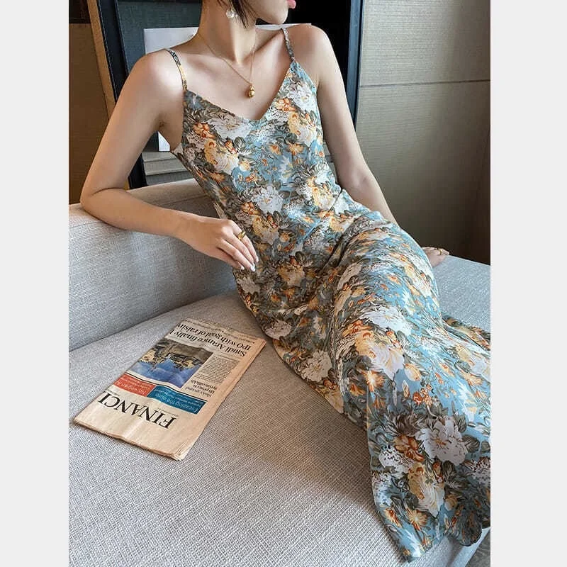 French Silk Floral Skirt Women's Summer Leisure Mid Length Knee Length Holiday Beach Skirt Suspender Dress Women's Dress
French Silk Floral Skirt Women's Summer Leisure Mid Length Knee Length Holiday Beach Skirt Suspender Dress Women's Dress