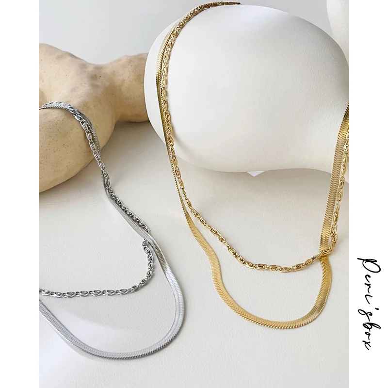 Peri'sBox Minimalist Metal Golden 18 K Double Layered Necklace for Women Stainless Steel Snake Chain Necklaces бижутерия женщин
Peri'sBox Minimalist Metal Golden 18 K Double Layered Necklace for Women Stainless Steel Snake Chain Necklaces бижутерия женщин