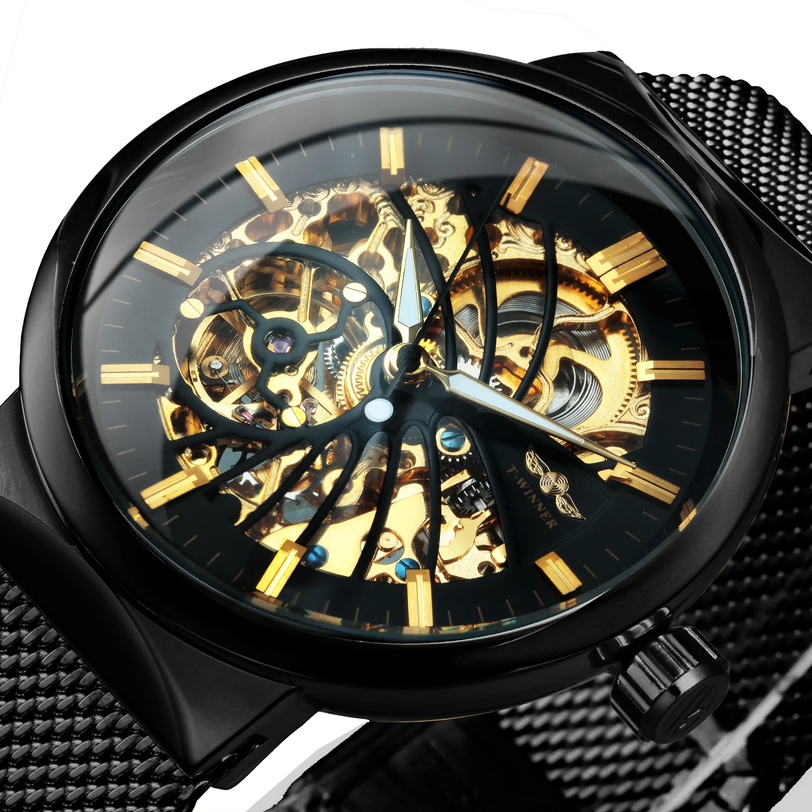 WINNER Official Brand Luxury Ultra Thin Automatic Mechanical Watch Men Gold Bird Pattern Design Mesh Strap Skeleton Wrist Watch
WINNER Official Brand Luxury Ultra Thin Automatic Mechanical Watch Men Gold Bird Pattern Design Mesh Strap Skeleton Wrist Watch