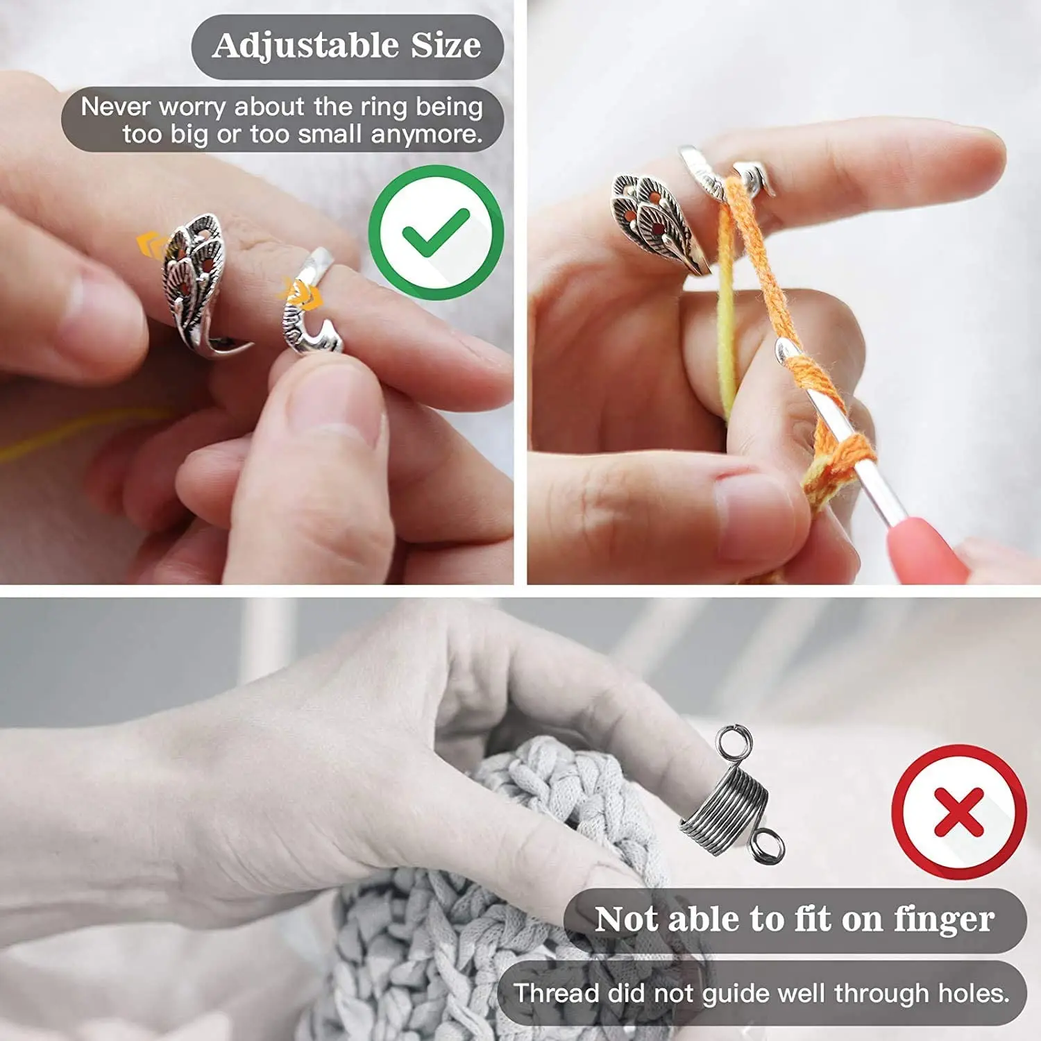 

Thai Silver Adjustable Peacock Knitting Loop Ring For Women Gold Silver 2 color Crochet Loop Ring Knitting Accessories