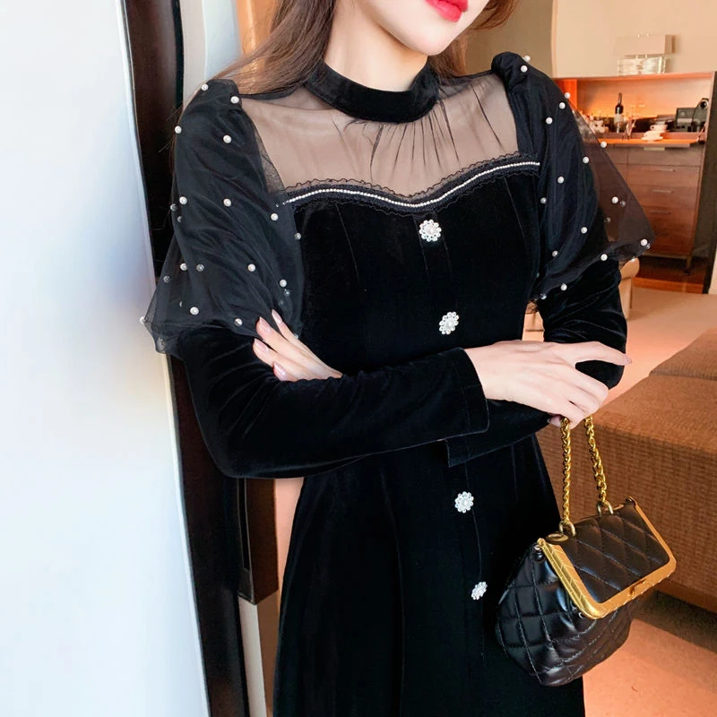 Vintage Gauze Velvet Long Dress Women Female Vestidos Elegant Winter Robe Dress Plus Size
Vintage Gauze Velvet Long Dress Women Female Vestidos Elegant Winter Robe Dress Plus Size