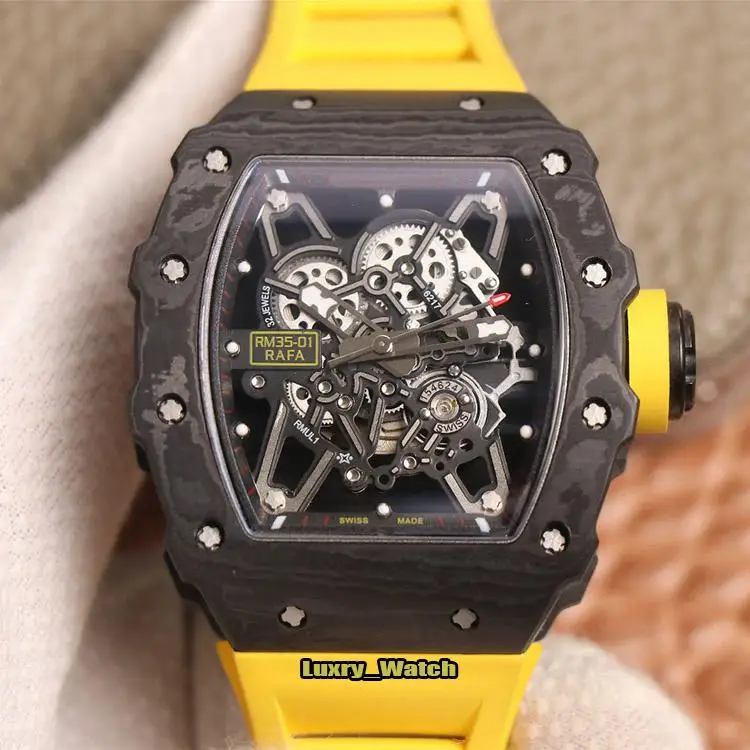 

Brand New Black Grey RAFAEL NADAL Skeleton NTPT Carbon Fiber Japan NH Automatic Mechanical Self wind Watch Rubber Sport Watches