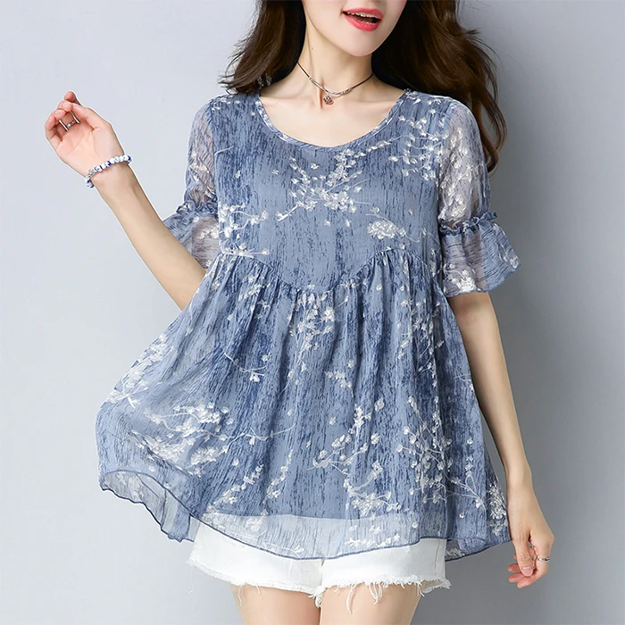 New 2021 Summer Women Chiffon Short Sleeve Shirt Tops Casual O-neck Floral Large Size T-shirt Women Clothes Puff Sleeve T Shirt
New 2021 Summer Women Chiffon Short Sleeve Shirt Tops Casual O-neck Floral Large Size T-shirt Women Clothes Puff Sleeve T Shirt