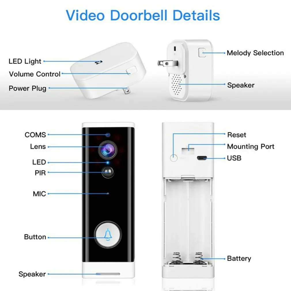 1080P HD Video Doorbell Camera WiFi Wireless Doorbell Smart Home Door Bell Camera Outdoor Mini Video Intercom Two Way Audio
1080P HD Video Doorbell Camera WiFi Wireless Doorbell Smart Home Door Bell Camera Outdoor Mini Video Intercom Two Way Audio