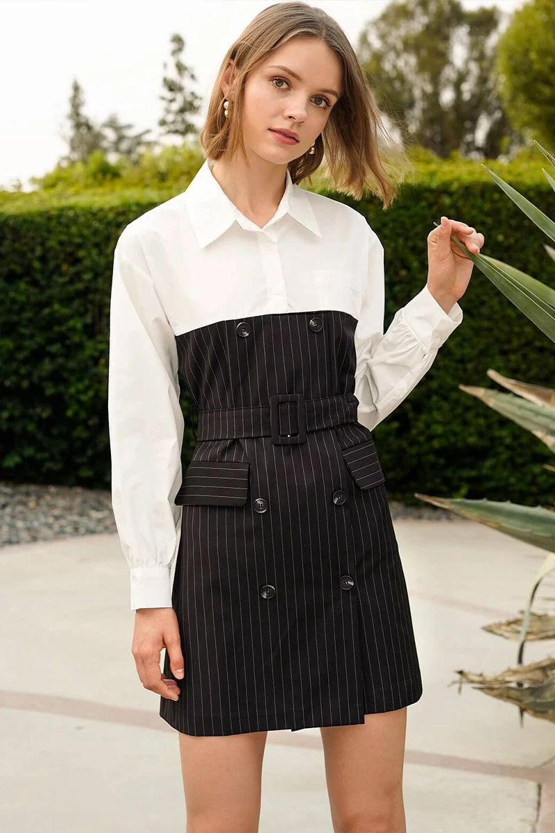 high end design customized fake two piece dress women's professional dress waist closed slim early spring lining dress
high end design customized fake two piece dress women's professional dress waist closed slim early spring lining dress