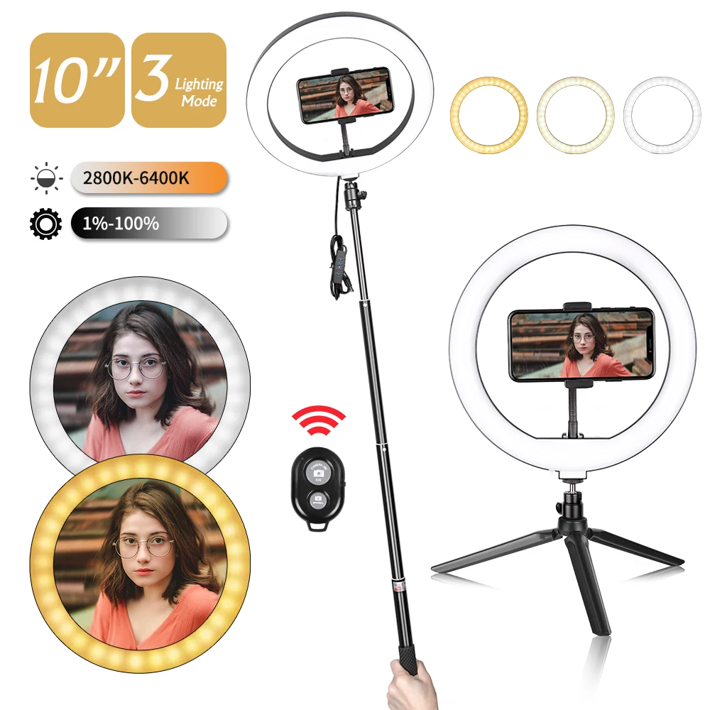 10inch LED Selfie Ring Light With Tripod Stand Phone Holder For Makeup/Live Stream,Ringlight for YouTube Video/Photography
10inch LED Selfie Ring Light With Tripod Stand Phone Holder For Makeup/Live Stream,Ringlight for YouTube Video/Photography