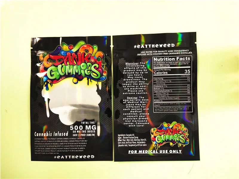 

Dank Gummies 500MG Zip Lock Bags Edibles Retail Packaging Worms Bears Candy Gummy Flower SmellProof Mylar Bag free