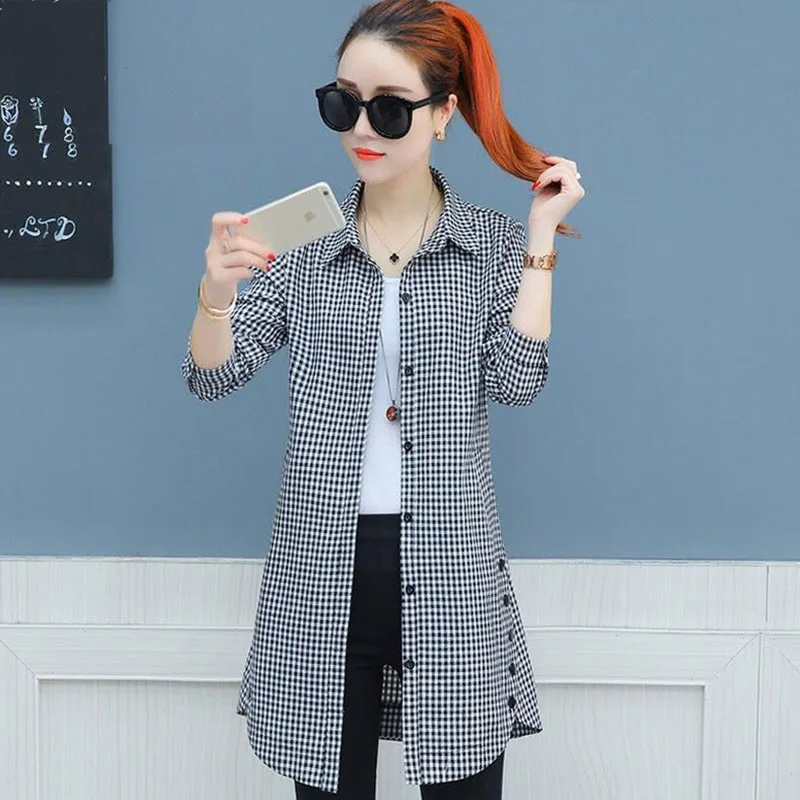 2021 New Women Spring Autumn Cotton Blouses Lady Mid-Long Casual Long Sleeve Blouse Shirt Turn-Down Collar Plaid Blusas Tops
2021 New Women Spring Autumn Cotton Blouses Lady Mid-Long Casual Long Sleeve Blouse Shirt Turn-Down Collar Plaid Blusas Tops