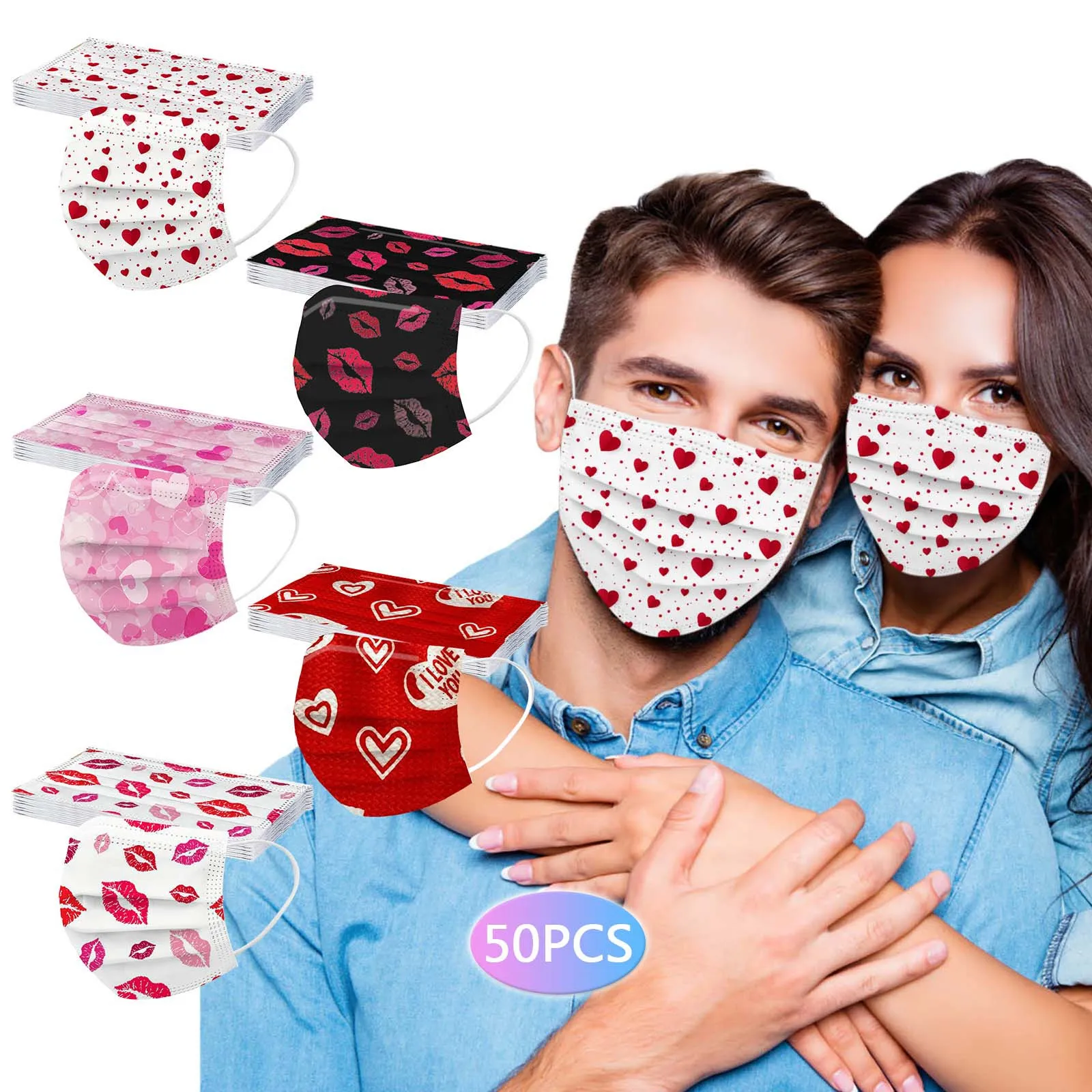 50pc Adult Disposable Masks Couple Valentine's Day Heart Printed Face Mask Pm2.5 Filters Dustproof Masque Mascarillas
50pc Adult Disposable Masks Couple Valentine's Day Heart Printed Face Mask Pm2.5 Filters Dustproof Masque Mascarillas