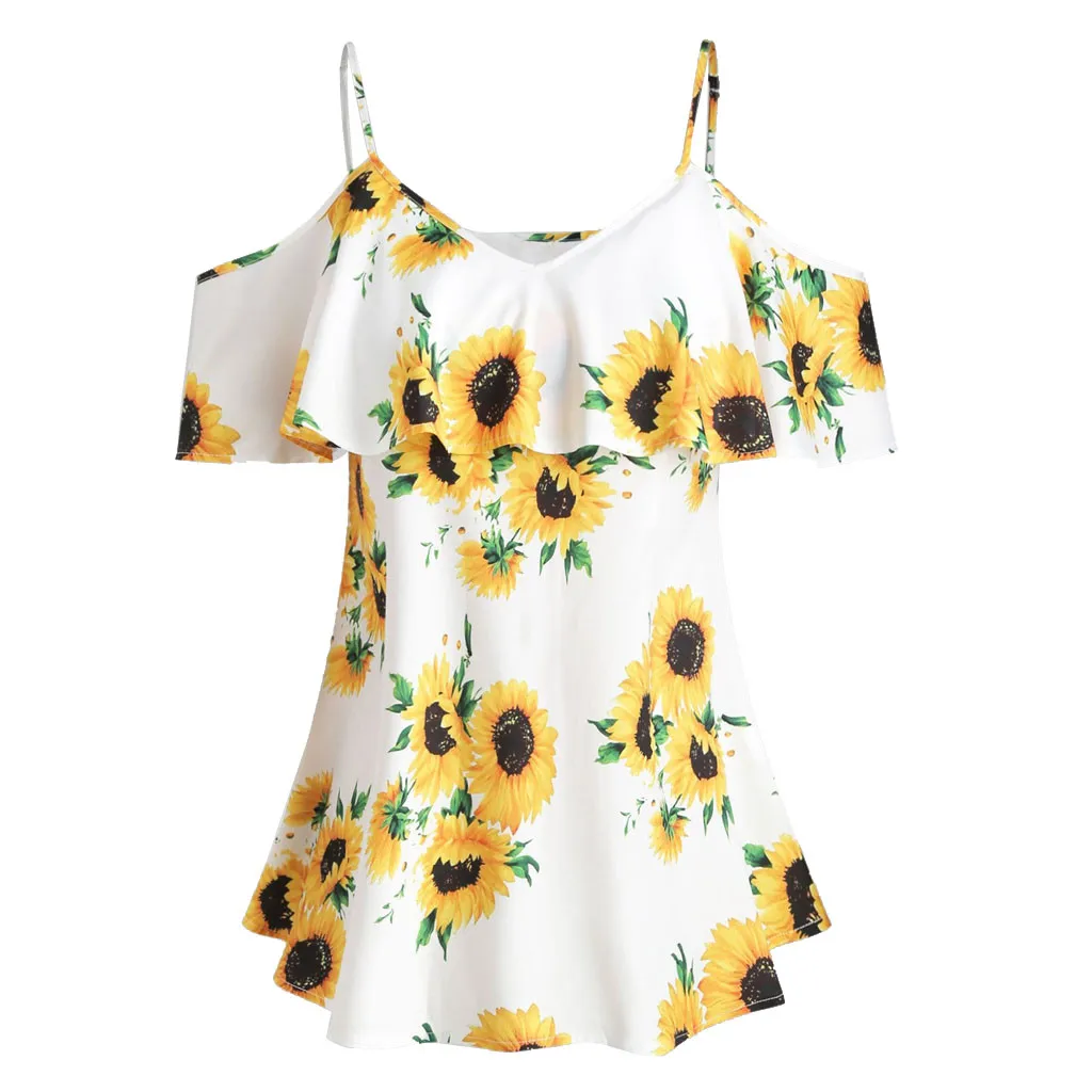 Women Blouse Sunflower Printed Camis Short Sleeve Ruffle Cold Shoulder Blouse Ladies Blouses Off Shoulder Top Plus Size #YJ
Women Blouse Sunflower Printed Camis Short Sleeve Ruffle Cold Shoulder Blouse Ladies Blouses Off Shoulder Top Plus Size #YJ