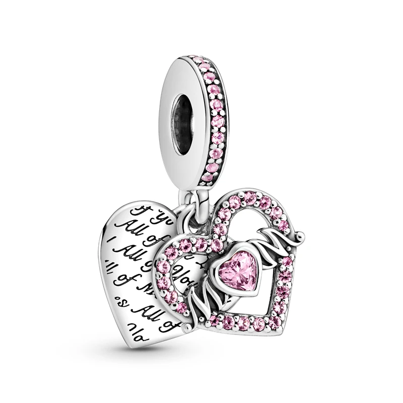 

_ 100% _ бусины-подвески в форме сердца, подходят для браслета Pandora, оригинальное серебро 925 пробы, изготовление ювелирных изделий
