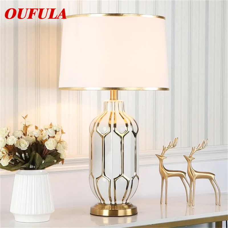 

OUFULA Ceramic Table Lamps Desk Luxury Modern Contemporary Fabric for Foyer Living Room Office Creative Bed Room Hotel